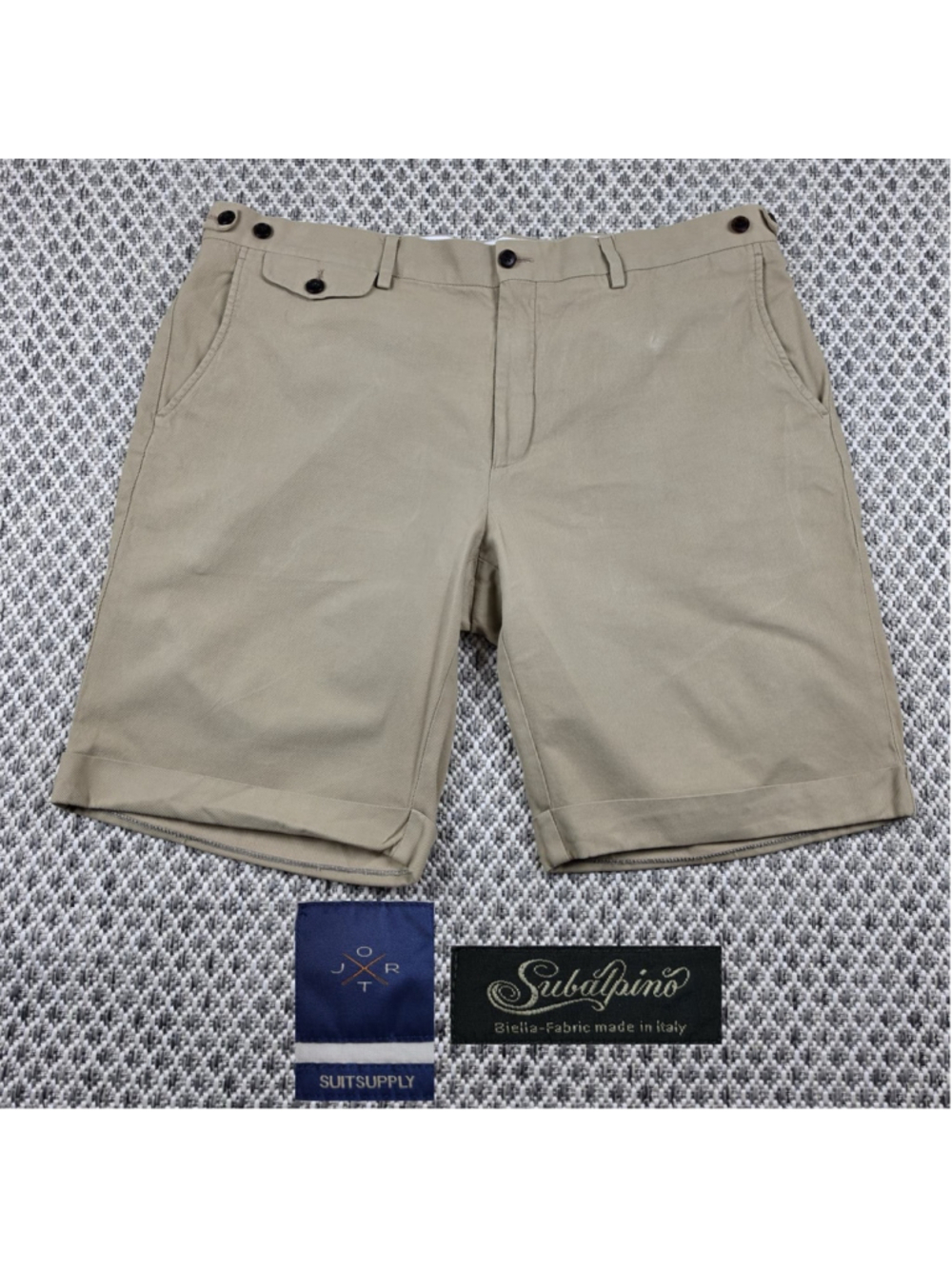 Suitsupply Jort Bennington Khaki Shorts Subalpino Italy Fabric Size 44R